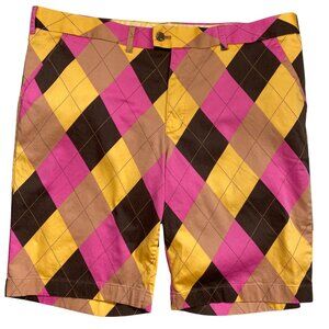 Loudmouth Golf Mens Argyle Chino Shorts Sz 42 Fun Bold Stretch Preppy Mid Rise